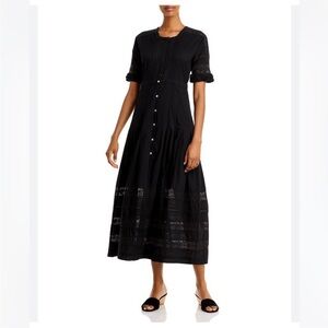 NWT LoveShackFancy Eddie Lace Short Sleeves Midi black Dress